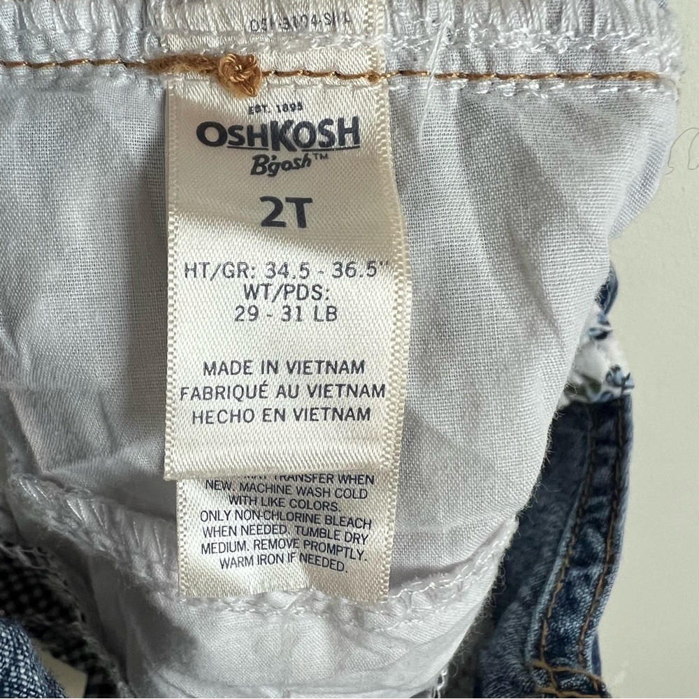 Oshkosh Girls 2T Denim Overall Dress Frill Skirt Eyelet Lace Tiered Gingham - Picture 7 of 9
